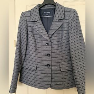 Evan Picone 2 pc navy blue tweed pant suit size 14